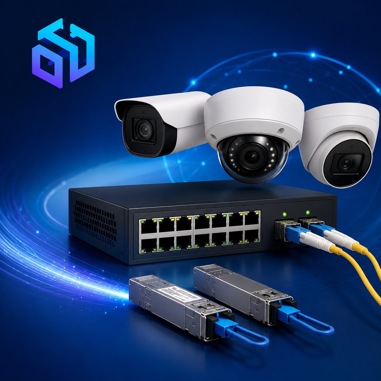 Cámaras IP, switch y módulos SFP